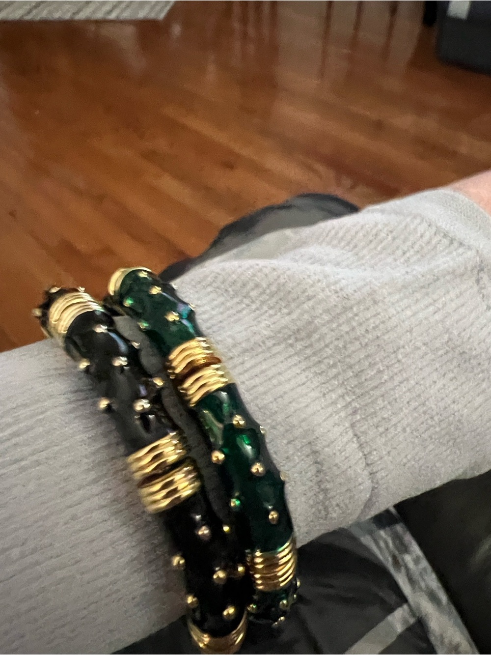 Chico's Green and Black Gold-Accent Wrapped Bracelets
